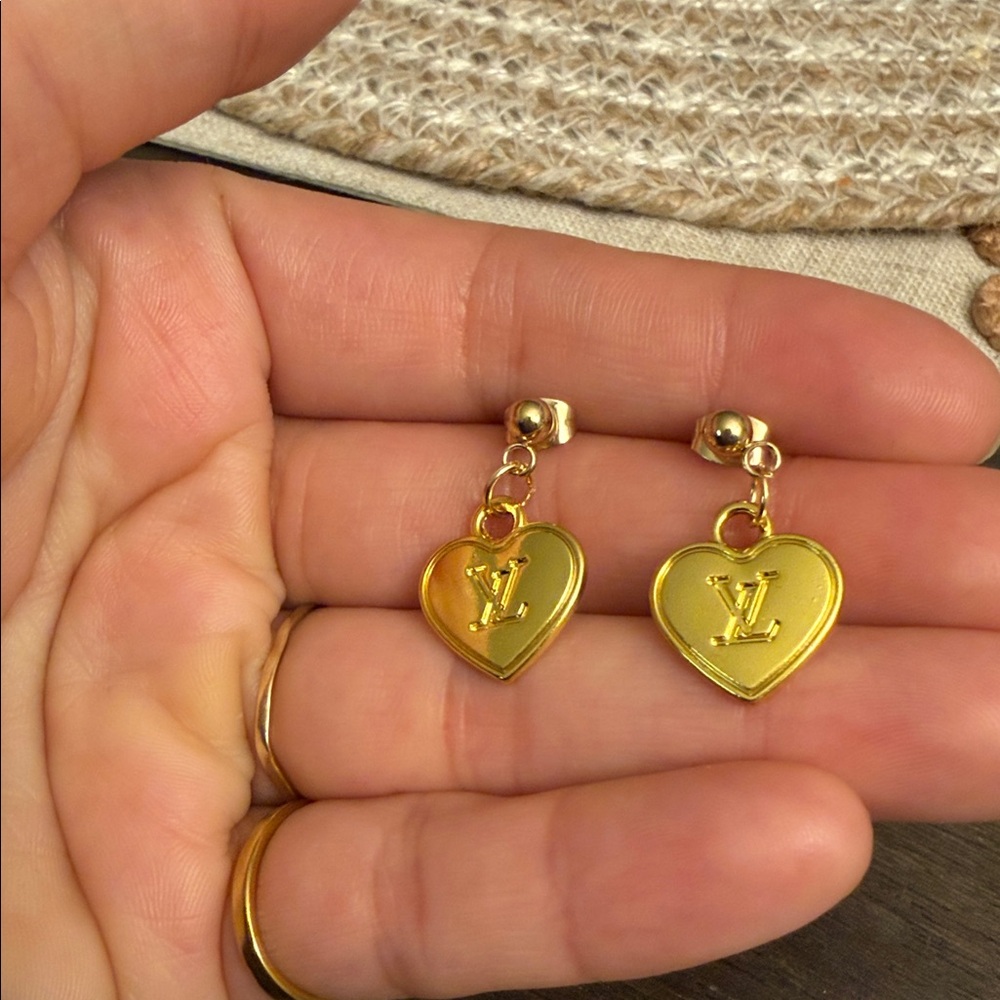 Gold LV heart earrings